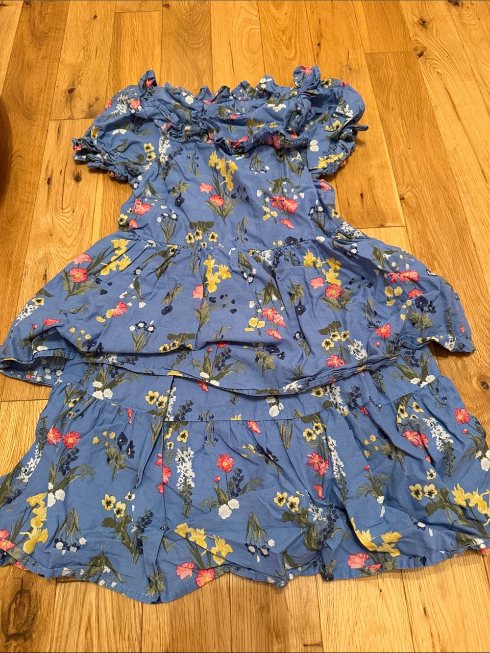 Blue Floral Tiered Girls' Dress